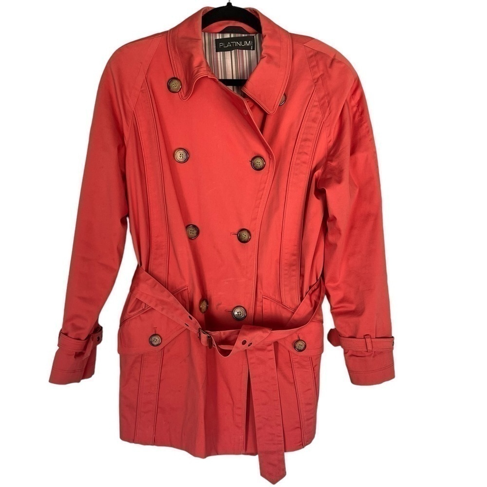 Platinum Utex Peach Belted Double Breasted Trench Coat Jacket Size Medium